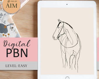 Horse Line Drawing - Digital Paint by Numbers for Tablet PBNbyAIM