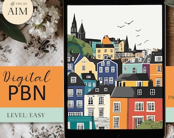 Cobh Ireland Digital Paint by Numbers, Colorful Irish Houses Digital Download PNG 50x40cm