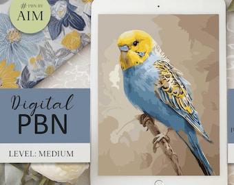 Digital Paint by Numbers for Ipad: Budgie Parakeet Coloring on Phone