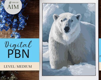 Digital Paint by Numbers: Polar Bear in Snow PNG coloring template PBNbyAIM