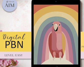 Cockatoo Parrot Digital Paint by Numbers: Art Therapy Easy Beginner level (8x10in PNG)