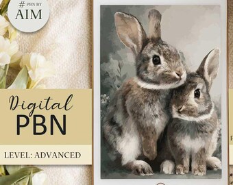 Dwarf Rabbits Paint by Numbers, Digital Art (PNG Download A2 Size )