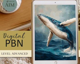 Blue Whale Paint by Numbers, Ocean Art Digital Template (PNG Download A2 Size)