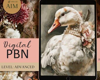 Fancy Goose Digital Paint by Numbers Template, Whimsical Bird Portrait (PNG Download A2 Size)