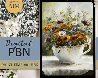 Wildflower Bouquet Paint by Numbers, Vintage Jug Still Life (Digital Download A2 Size)