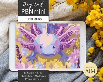 Digital Paint by Numbers: Axolotl PNG coloring template PBNbyAIM PBNmini