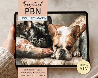 French Bulldogs Paint by Numbers, Digital Dog Portrait (iPad PNG Kit, Instant Download)