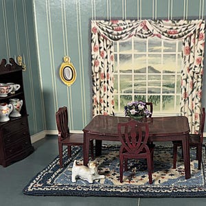 7 Pc Dining Set, Dollhouse, Vintage 1940s Plastic Furniture for 1:16 Scale Dining Room