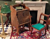 Miniature Antique Golden Oak Writing Desk, From Late 1800 39 s to Early 1900 39 s for 1 12 Dollhouse, Drop-Front Writing Desk