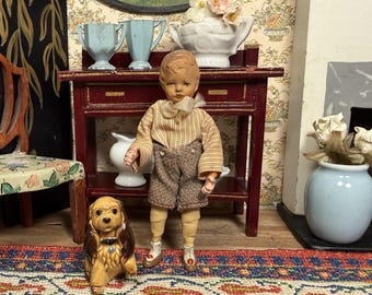 German CaHo Boy Doll, Predecessor of Caco Dolls, Miniature Vintage from 1949-1952 for 1:12 Scale Dollhouse