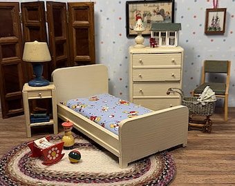 3 Pc Bedroom Set, Strombecker Miniature 1930s Art Deco Dollhouse Furniture, 1:12 Scale