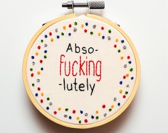 Freche Schwörende Handstickerei mit Knoten, lustige Wanddeko, Französische Knoten, lustiges, lustiges Geschenk