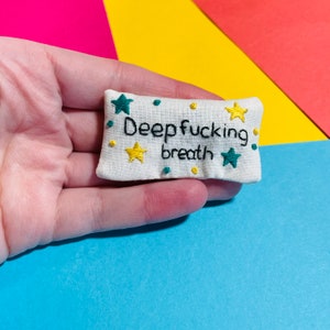 Pocket Calmer. Stitchy Profanity. Funny Gift. Lavender Sachet. Hand Embroidery. Lavender bag. Swear. Profanity. Rude Gifts.