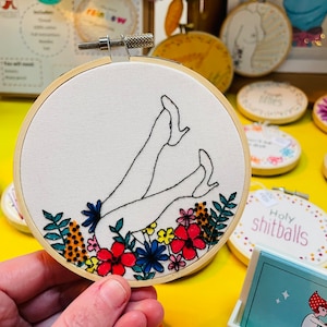 Hand Embroidered Burlesque mixed media 4 inch hoop art