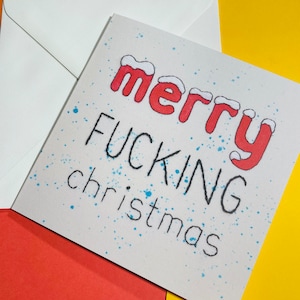 Merry F**King Weihnachten Handstickerei Weihnachtskarte. Lustige Beschwörende Weihnachtskarte