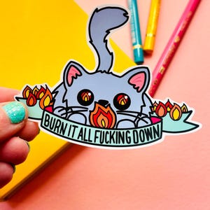 Subtle Passive Aggressive Cat Vinyl Sticker, Perfect Message to Humans, Funny Hell Kitty Decal for Car, Laptop, Water Bottle - 10cm