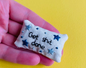 Pocket Calmer. Stitchy Profanity. Funny Gift. Lavender Sachet. Hand Embroidery. Lavender bag. Swear. Profanity. Rude Gifts.