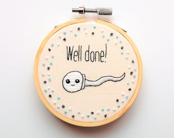 Nuevo papá / nuevo bebé / anuncio de embarazo / bordado a mano 3 pulgadas aro arte / regalo de embarazo divertido hecho para pedir