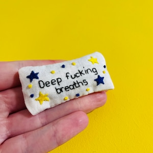 Pocket Calmer. Stitchy Profanity. Funny Gift. Lavender Sachet. Hand Embroidery. Lavender bag. Swear. Profanity. Rude Gifts.