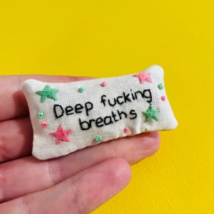 Pocket Calmer. Stitchy Profanity. Funny Gift. Lavender Sachet. Hand Embroidery. Lavender bag. Swear. Profanity. Rude Gifts.