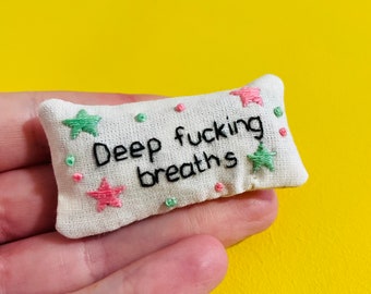 Pocket Calmer. Stitchy Profanity. Funny Gift. Lavender Sachet. Hand Embroidery. Lavender bag. Swear. Profanity. Rude Gifts.