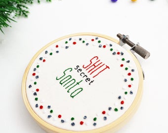 Christmas Hand Embroidery/ Swear Hoop Art/ "Shit secret Santa"/ Rude Gift/ Secret Santa/ Stocking Filler/ Funny Wall Art Profanity