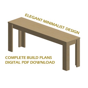 Classic Minimalist Bench. Simple Bench Plans. Entry Level Build. DIY Digital File. Lightweight Standard Height. 4ft Long image 4