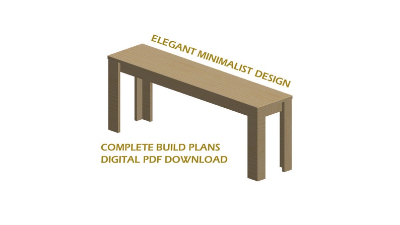 Classic Minimalist Bench. Simple Bench Plans. Entry Level Build. DIY Digital File. Lightweight Standard Height. 4ft Long image 4