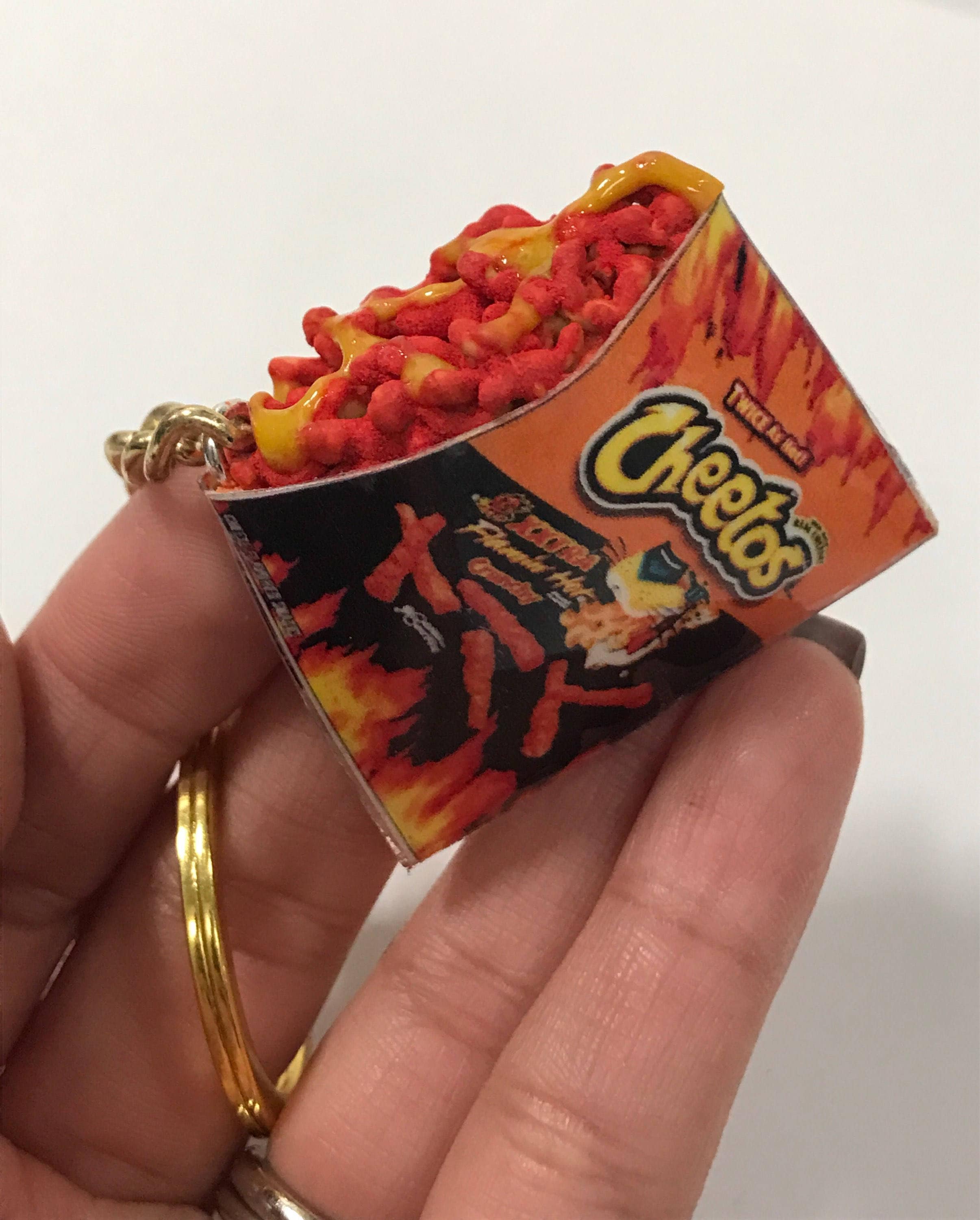 Flamin Hot Cheetos Bag With Nacho Cheese Keychain.