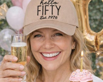 Hello Fifty Est. 1976 Baseball Hat – 50th Birthday Hat, 50th Birthday Gift, Funny Milestone Birthday Hat