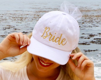 Bride Bachelorette Party Bride Dad Hat with Veil, Bridal Shower Hat, Bride Hat with Veil, Bride Dad hats, Wifey Hat, Honeymoon Hat Hen Party