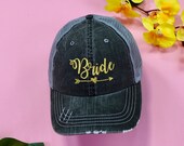 BRIDE Trucker Cap, Distressed Bride Trucker, Denim Trucker Hat, Bachelorette Party Tucker Hat, Bridal Trucker Cap, Bride Gift, Bride Squad