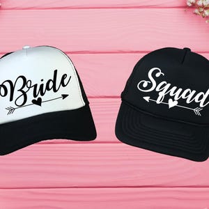 Bride and Squad Hat Bride Squad Trucker , Bride Trucker Hat, Honeymoon Cap Bride Tribe Hat Bride Squad Tribe Bachelorette Party Bride Gift image 1