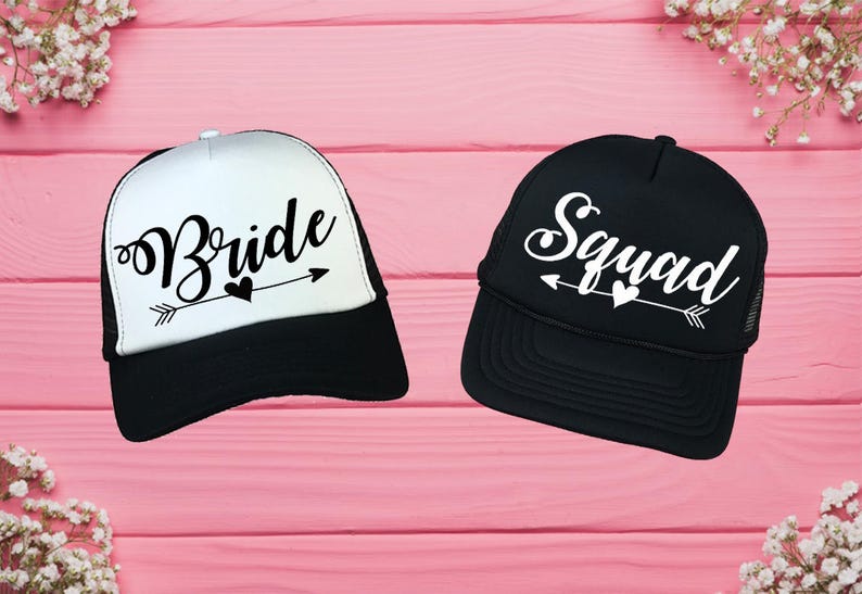 Bride and Squad Hat Bride Squad Trucker , Bride Trucker Hat, Honeymoon Cap Bride Tribe Hat Bride Squad Tribe Bachelorette Party Bride Gift image 1