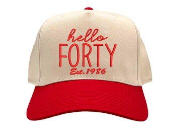 Hello Forty Est. 1986 Two Tone Baseball Hat – 40th Birthday Hat, 40th Birthday Gift, Funny Milestone Birthday Hat, 40th Birthday Party Hats