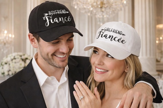 Girlfriend Fiancée & Boyfriend Fiancé Hat Set Engagement Hats for Couples, Proposal Gift, His and Hers Engagement Embroidered Baseball Caps