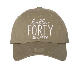 Hello Forty Est. 1986 Baseball Hat – 40th Birthday Hat, 40th Birthday Gift, Funny Milestone Birthday Hat, Party Favors for 40th Birthday