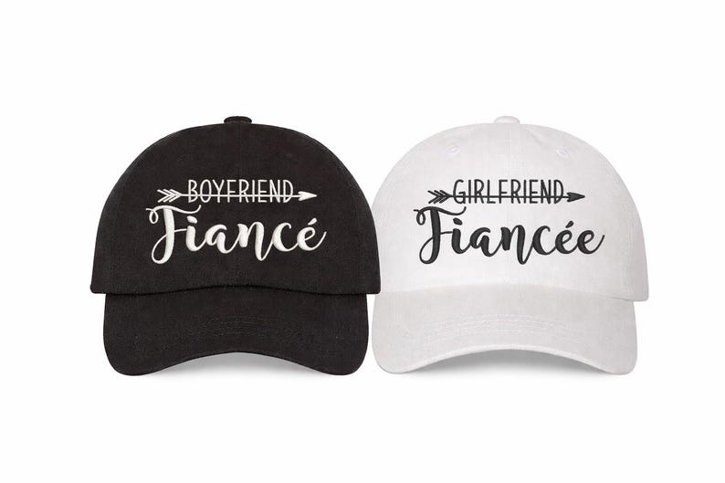Girlfriend Fiancée & Boyfriend Fiancé Hat Set Engagement Hats for Couples, Proposal Gift, His and Hers Engagement Embroidered Baseball Caps image 11