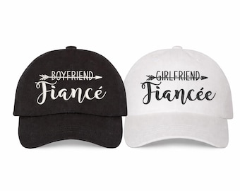 Boyfriend Fiance & Girlfriend Fiancée Hat Set – Engagement Hats for Couples, Proposal Gift, His and Hers Embroidered Baseball Caps Proposals