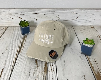 FUTURE MRS Just Engaged Hats Bachelorette Party GIRLFRIEND Fiance Distressed Hat Bachelorette Hat Hen Party Bride Hat Engagement Gift