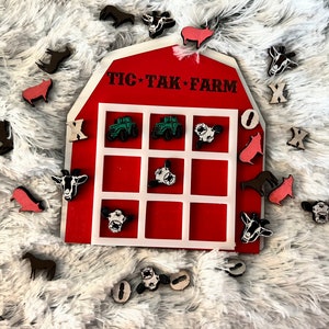 Barn Farm Tic Tac Toe DIGITAL svg file laser cutting glowforge fun animals red barn kids game valentine gift