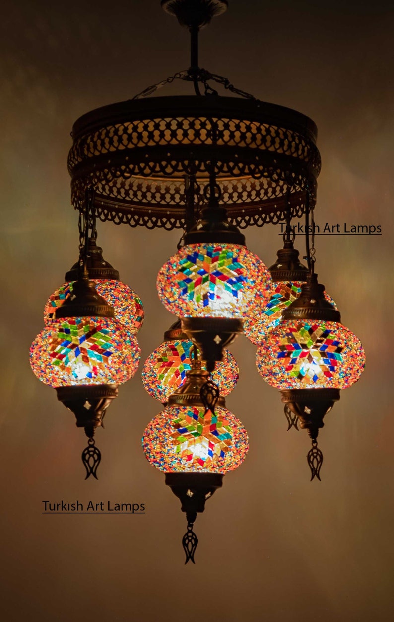Turkish Lamp Chandelier Pendant Hanging Ceiling Light Fixture 32 Glass Globes