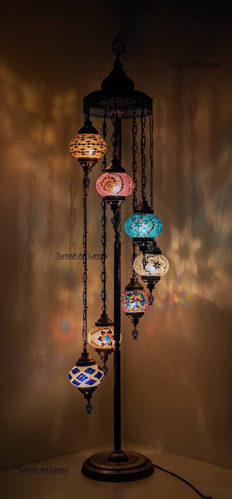 Floor Lamp Turkish Moroccan Bedside Bohemian Decor 7 Globes 57 Height Night Light Lampshade Free