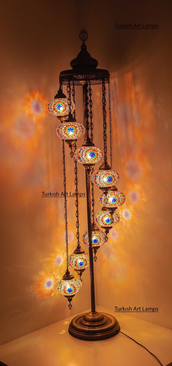 Customizable Floor Lamp Turkish Moroccan Mosaic Standing 9 Globes 72 Height Free