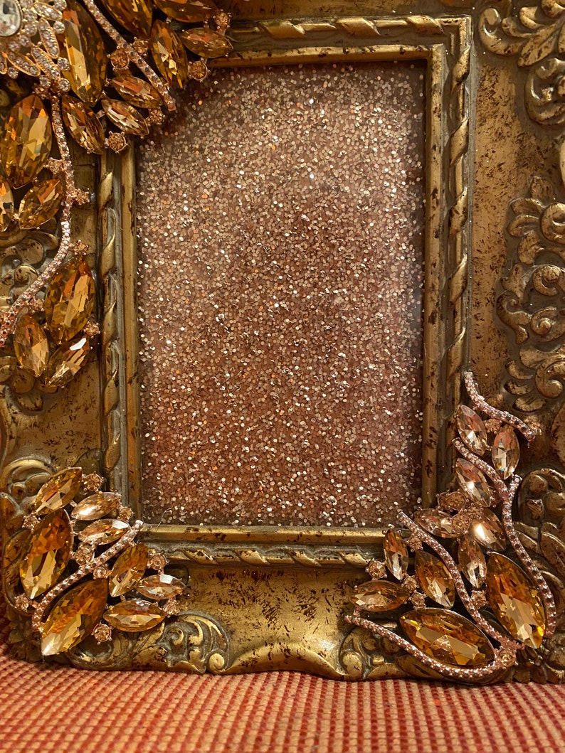 Antique jeweled and rhinestone gold glitter frame 4x6 Etsy