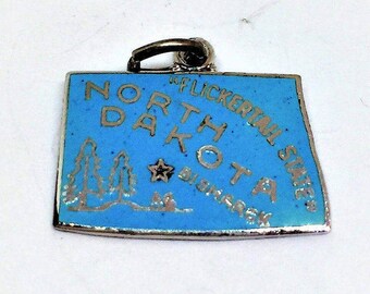 Sterling North Dakota Charm Enamel Cornflower Blue Signed Vintage 3/4&quot; 2 Identical 6.99 Each Flickertail State