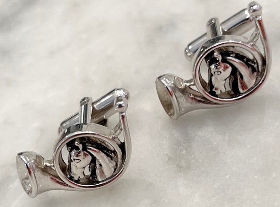 Horse And Horn Cufflinks Hunt Silver - image 1