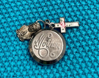 Sterling Mother Locket Charm Pendant  Guilloche Cross Mary Each piece Signed. Hayward. Lovely. Rare. Faith. Communion. Confirmation.