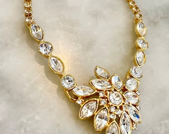 Monet Crystal Necklace Gold Fiery Sparkle Dressy Evening