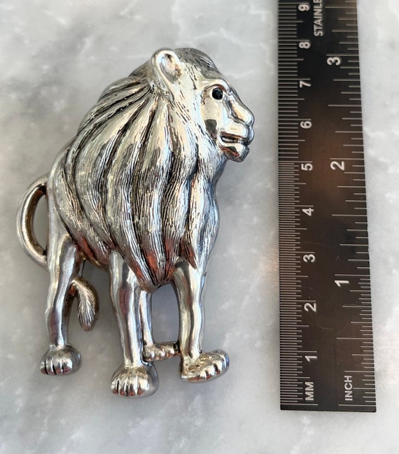 Lion Pendant Brooch Puffy Silver Plate Hollow Lar… - image 6